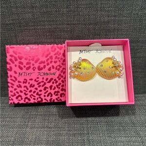 Betsey Johnson Yellow Shell Earrings with Pearl Details